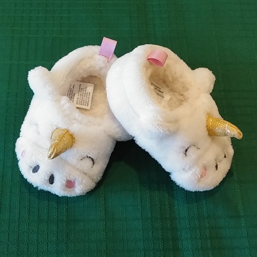 Sleepy Time White and Gold Unicorn Slippers